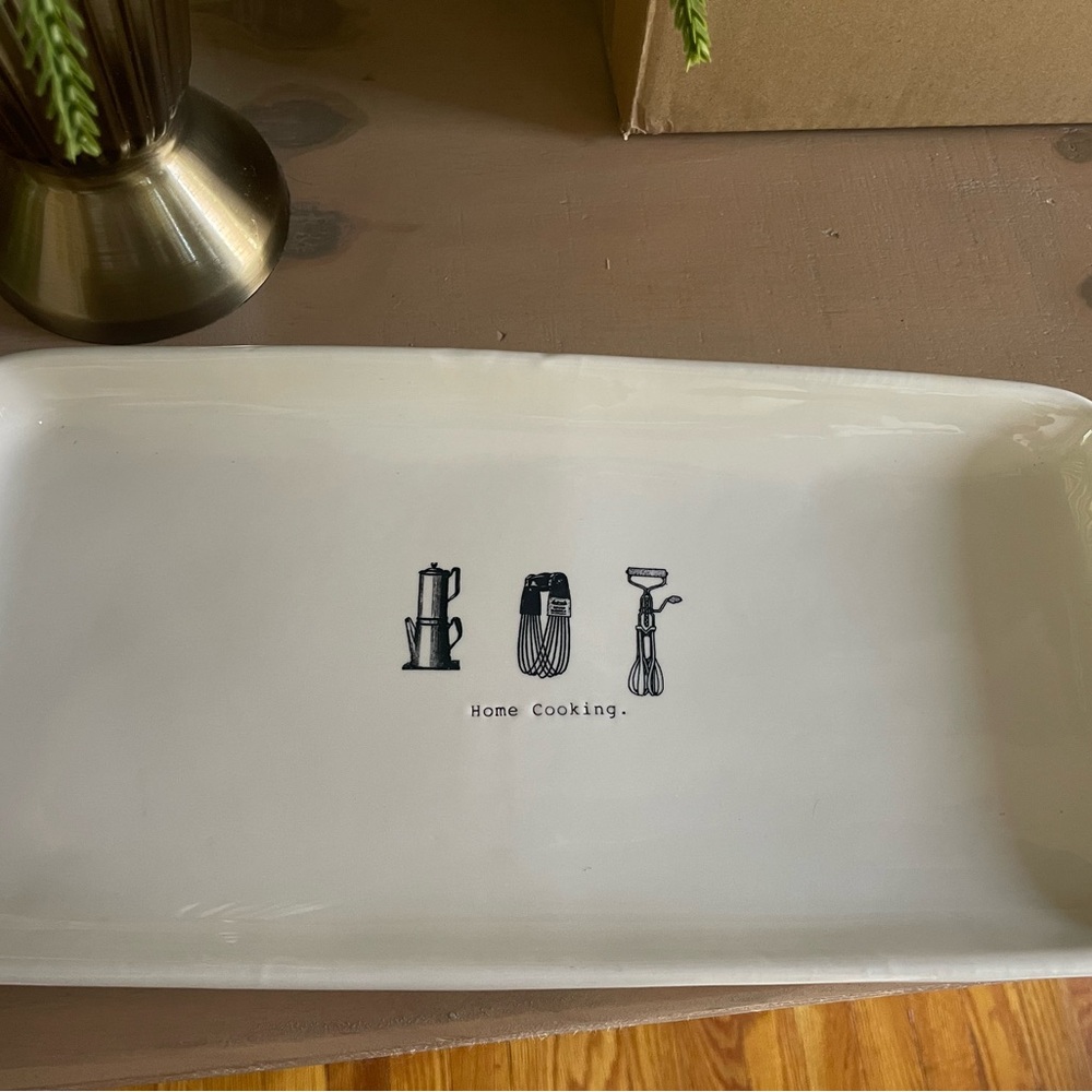 White Ceramic Tray with Kitchen Utensil Design